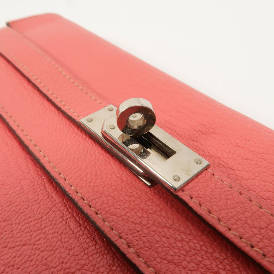 HERMES Chevre皮革Kelly Long Wallet長錢包Rose Lipstick-9