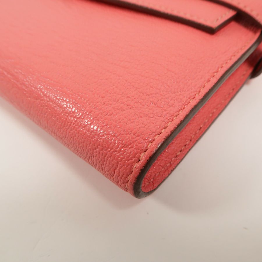 HERMES Chevre皮革Kelly Long Wallet長錢包Rose Lipstick-10