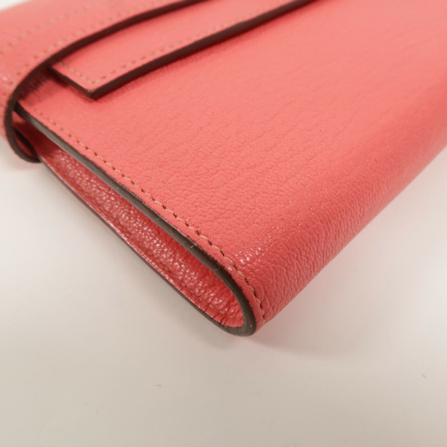 HERMES Chevre皮革Kelly Long Wallet長錢包Rose Lipstick-11