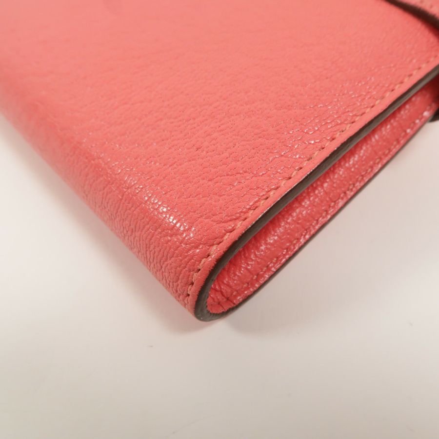 HERMES Chevre皮革Kelly Long Wallet長錢包Rose Lipstick-12