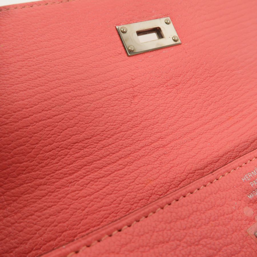 HERMES Chevre皮革Kelly Long Wallet長錢包Rose Lipstick-14