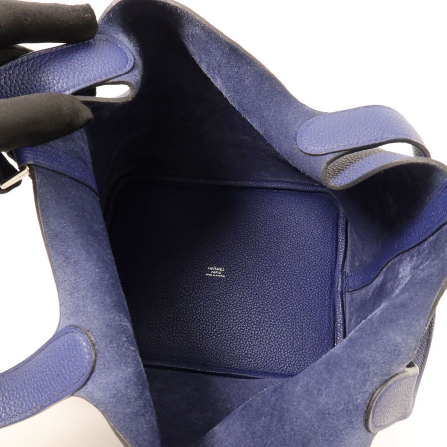 HERMES Maurice皮革Picotin MM手挽袋Blue Saphir-4