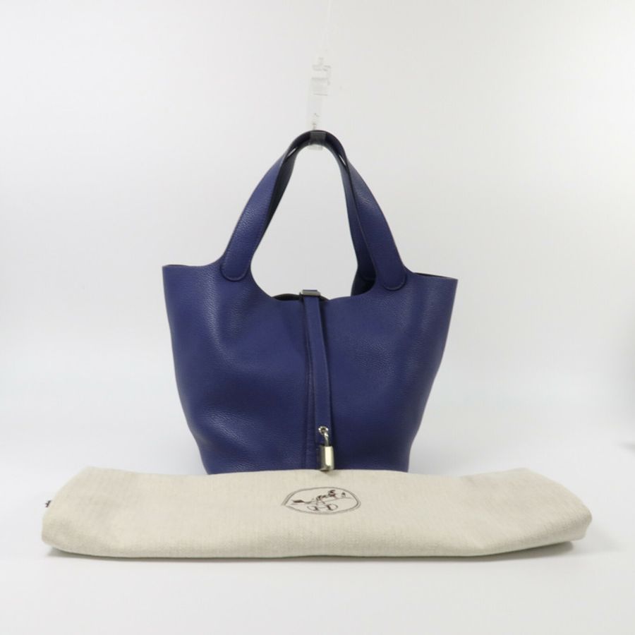 HERMES Maurice皮革Picotin MM手挽袋Blue Saphir-8