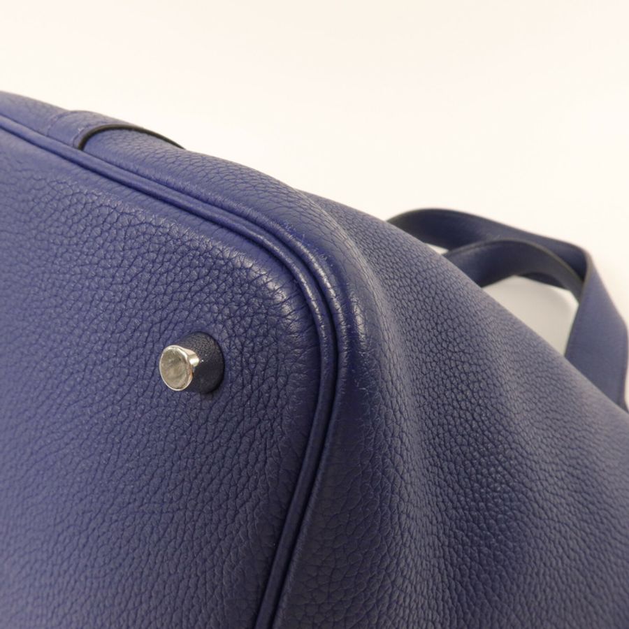 HERMES Maurice皮革Picotin MM手挽袋Blue Saphir-11
