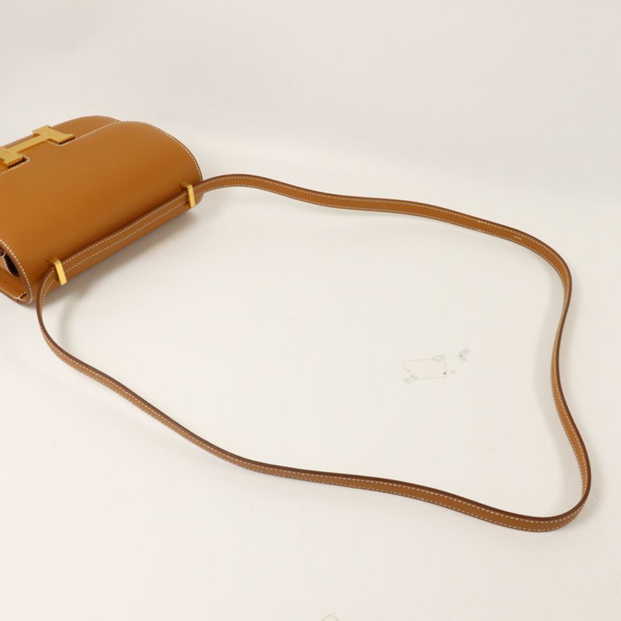 HERMES Epsom皮革Constance Mini肩背袋Gold-7