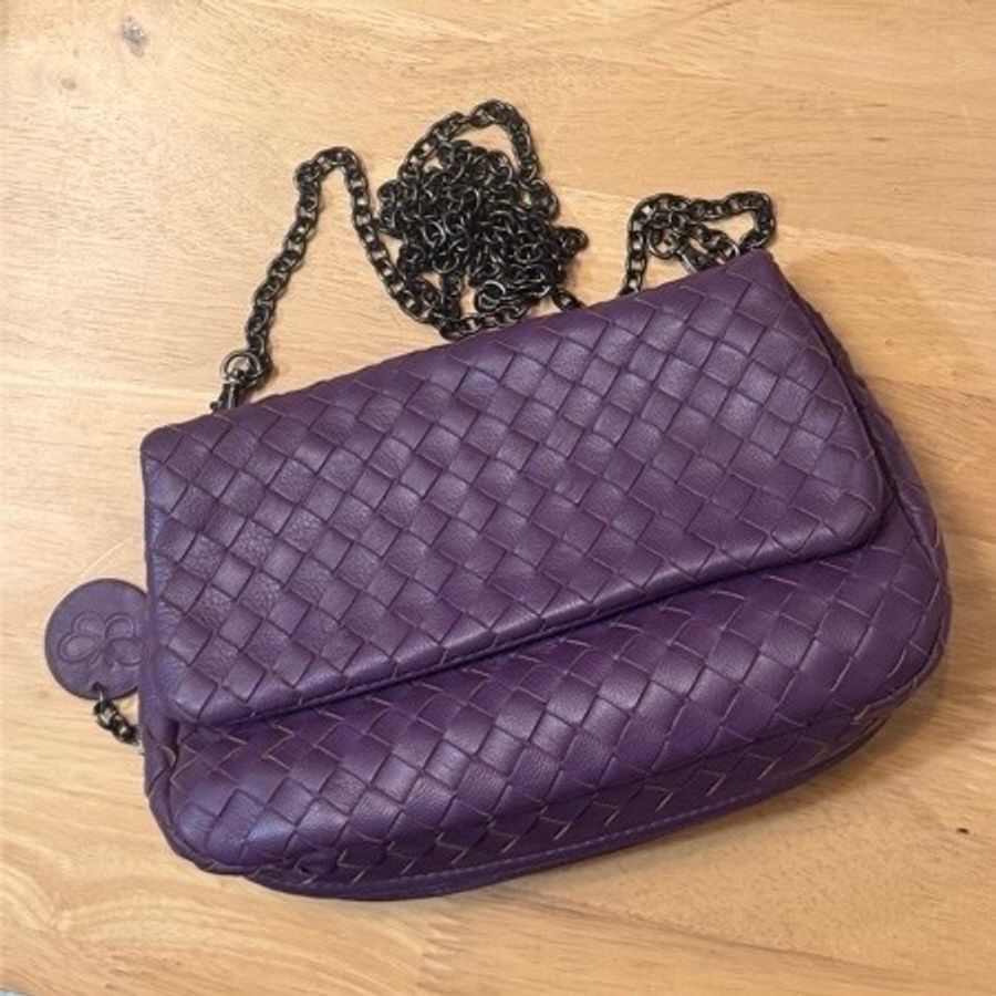 BOTTEGA VENETA 寶緹嘉 BV NAPPA 小羊皮編織迷你鍊帶包(紫色)-0