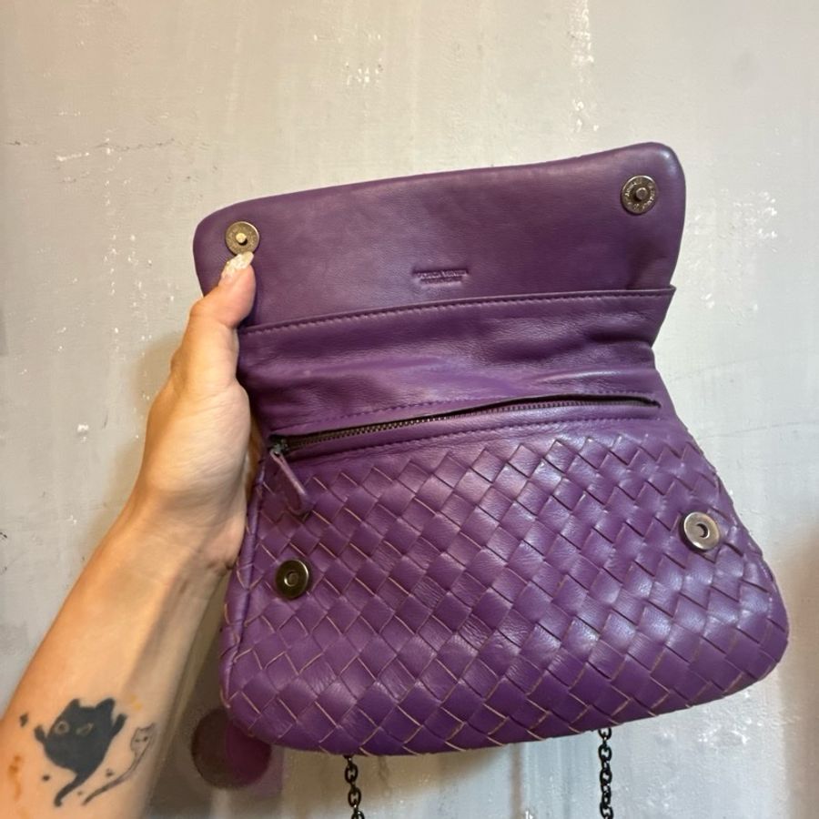 BOTTEGA VENETA 寶緹嘉 BV NAPPA 小羊皮編織迷你鍊帶包(紫色)-3