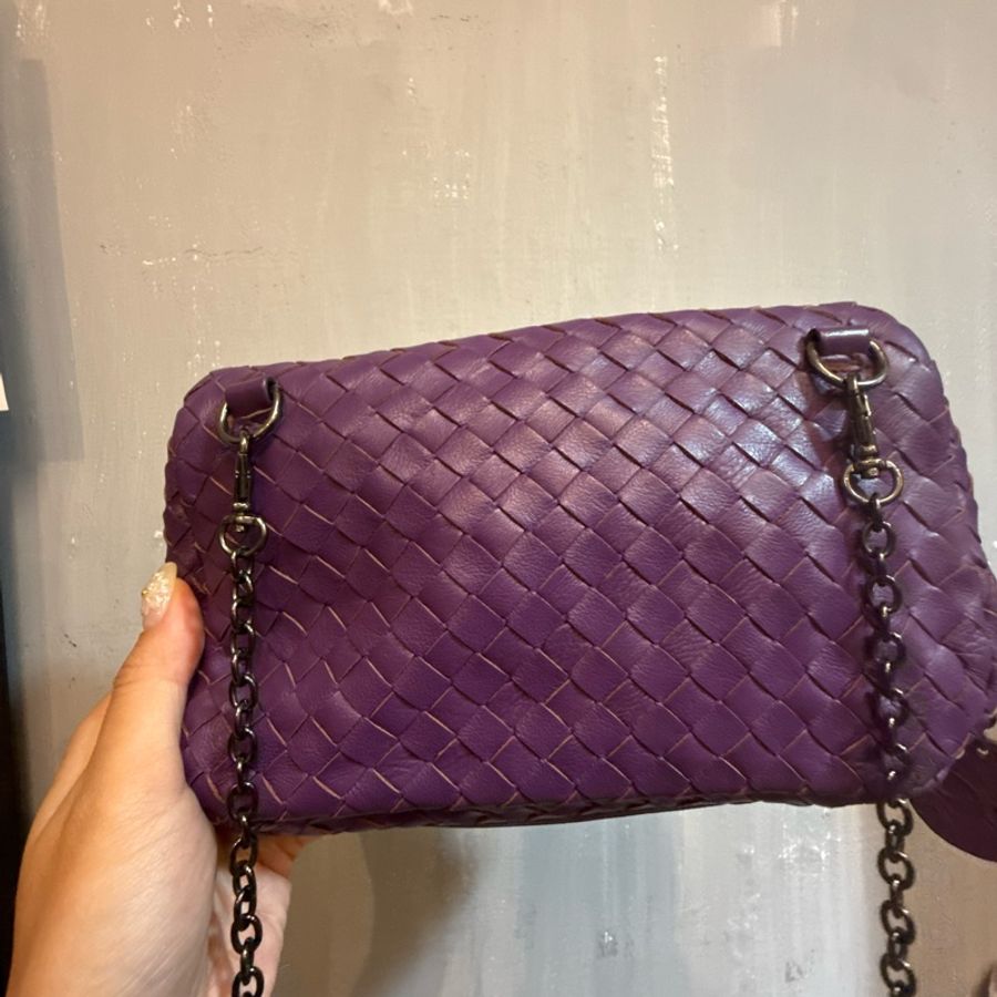 BOTTEGA VENETA 寶緹嘉 BV NAPPA 小羊皮編織迷你鍊帶包(紫色)-6