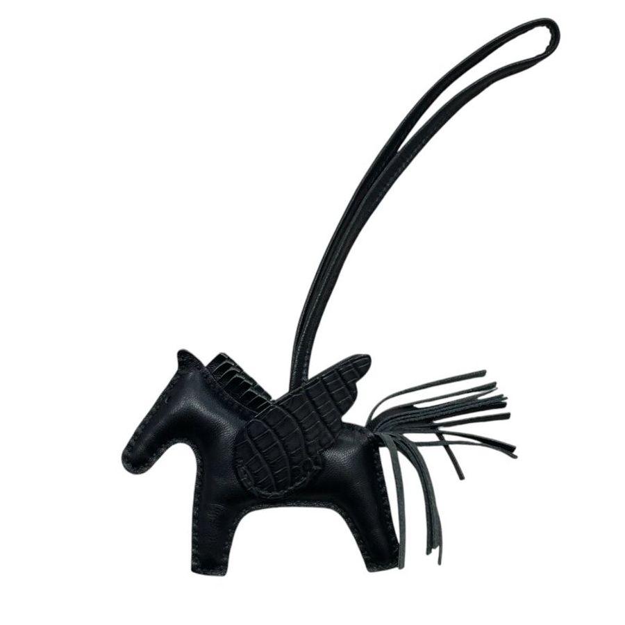 HERMES 愛馬仕 RODEO PEGASE PM 小飛馬吊飾 羊皮/鱷魚皮 黑色-1