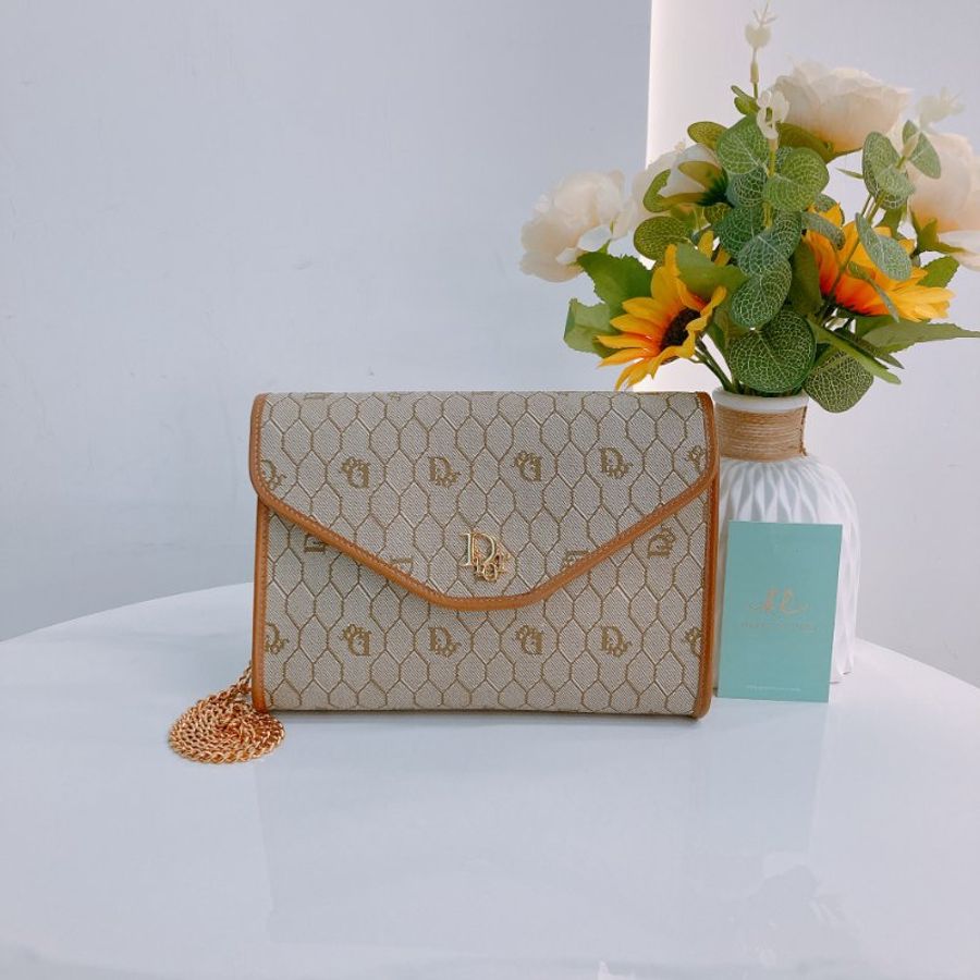 MS0752 Christian Dior 迪奧 中古 蜂巢 蜂窩 鏈條包 棕色/啡色 金扣 Vintage Honeycomb Chain Shoulder Bag PVC Beige/Brown x GHW (90new)(NIL) 1200-0
