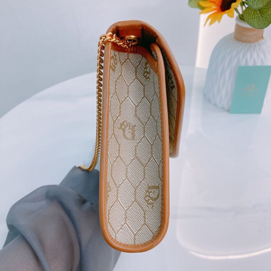 MS0752 Christian Dior 迪奧 中古 蜂巢 蜂窩 鏈條包 棕色/啡色 金扣 Vintage Honeycomb Chain Shoulder Bag PVC Beige/Brown x GHW (90new)(NIL) 1200-4