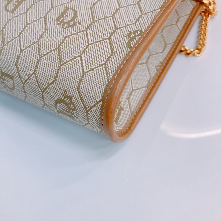 MS0752 Christian Dior 迪奧 中古 蜂巢 蜂窩 鏈條包 棕色/啡色 金扣 Vintage Honeycomb Chain Shoulder Bag PVC Beige/Brown x GHW (90new)(NIL) 1200-7