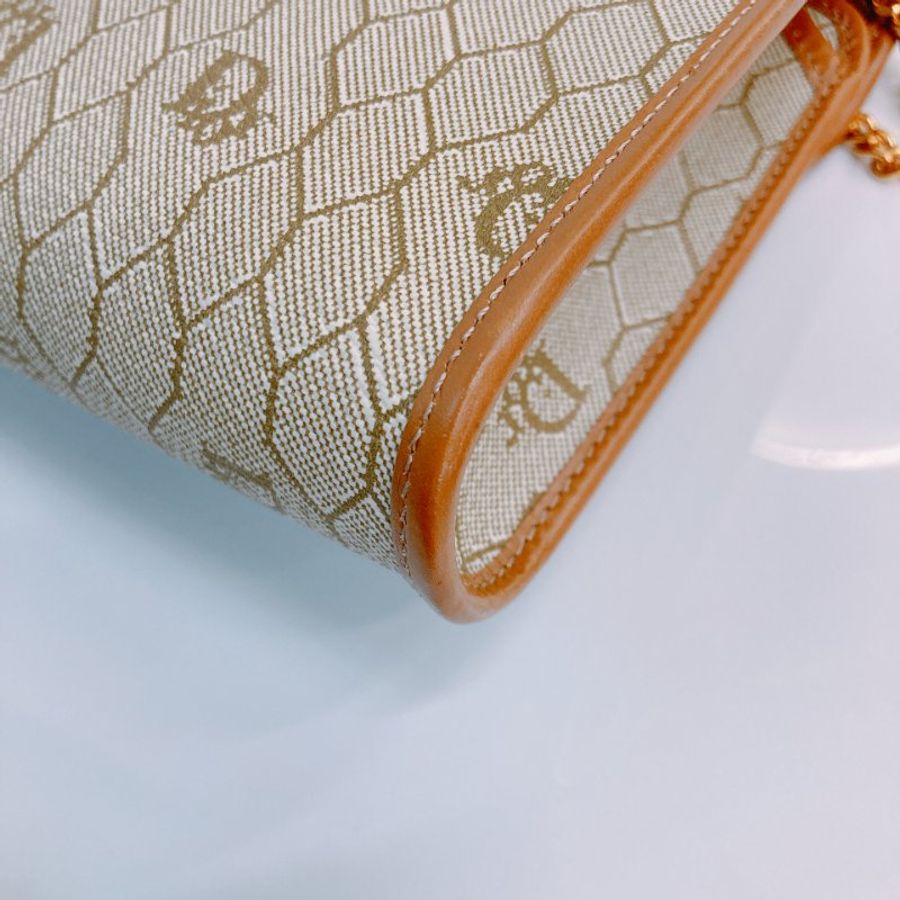 MS0752 Christian Dior 迪奧 中古 蜂巢 蜂窩 鏈條包 棕色/啡色 金扣 Vintage Honeycomb Chain Shoulder Bag PVC Beige/Brown x GHW (90new)(NIL) 1200-9