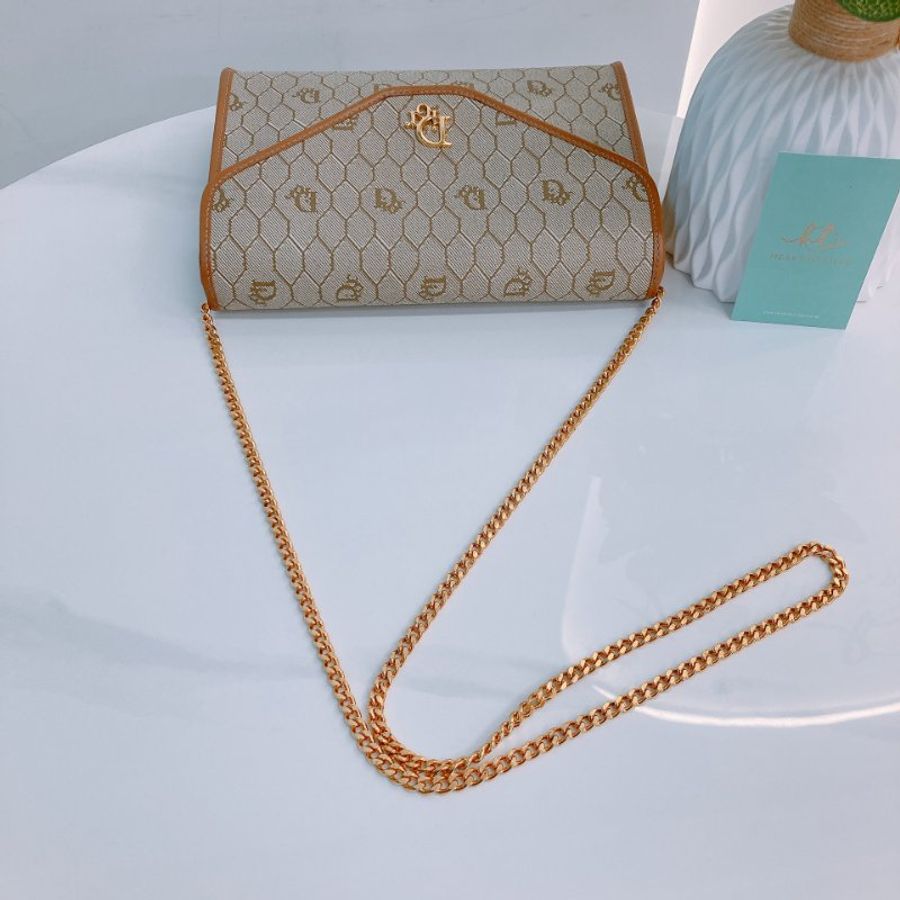 MS0752 Christian Dior 迪奧 中古 蜂巢 蜂窩 鏈條包 棕色/啡色 金扣 Vintage Honeycomb Chain Shoulder Bag PVC Beige/Brown x GHW (90new)(NIL) 1200-11