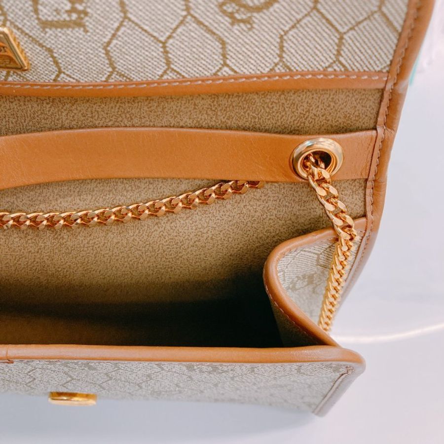 MS0752 Christian Dior 迪奧 中古 蜂巢 蜂窩 鏈條包 棕色/啡色 金扣 Vintage Honeycomb Chain Shoulder Bag PVC Beige/Brown x GHW (90new)(NIL) 1200-18