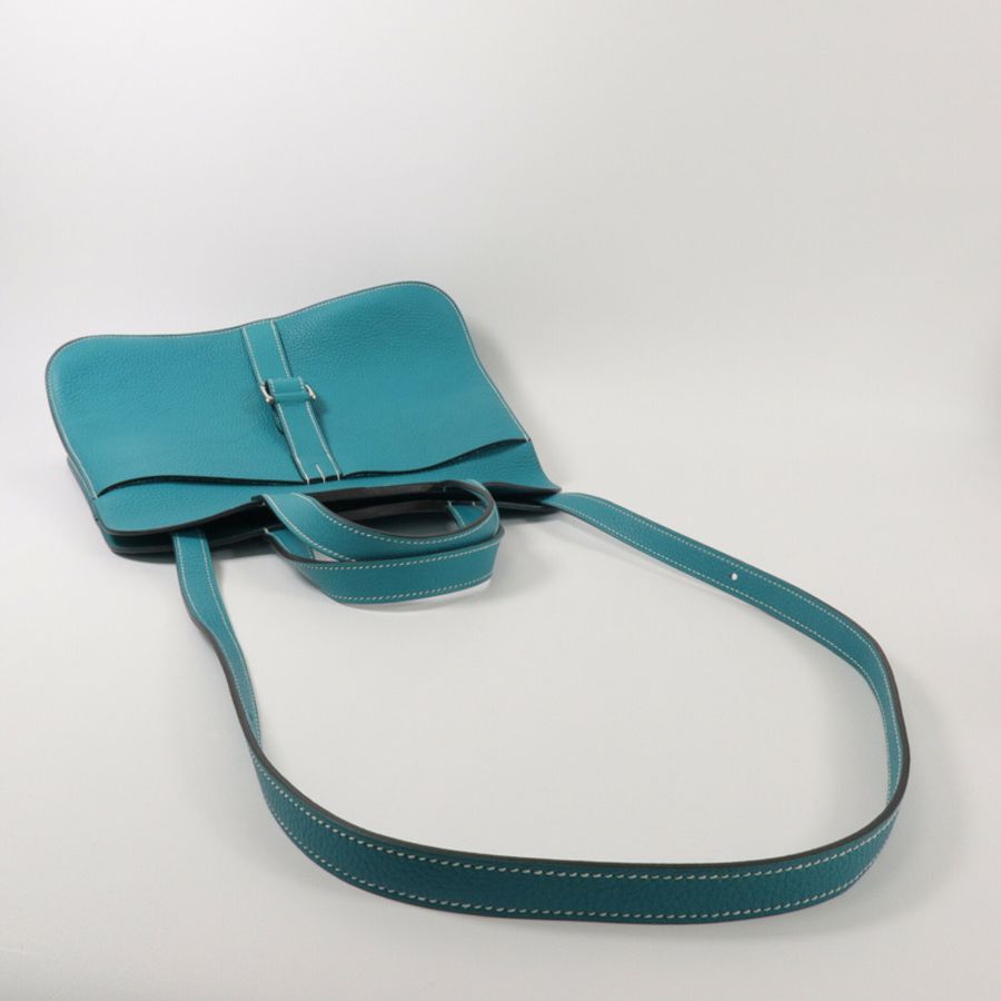 HERMES Clemence皮革Halzan 31手挽肩背兩用袋Vert Verone-7