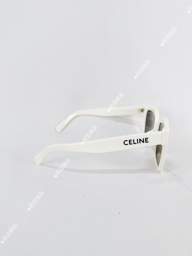 莉亞精品♡ Celine 白色膠框墨鏡附小包 二手美品-5