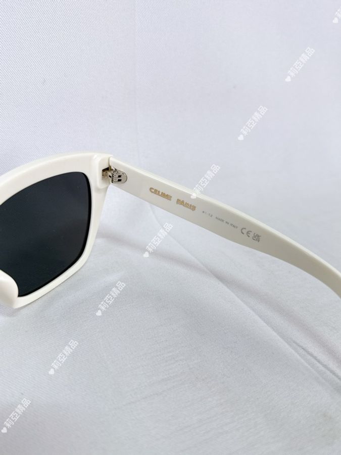 莉亞精品♡ Celine 白色膠框墨鏡附小包 二手美品-8