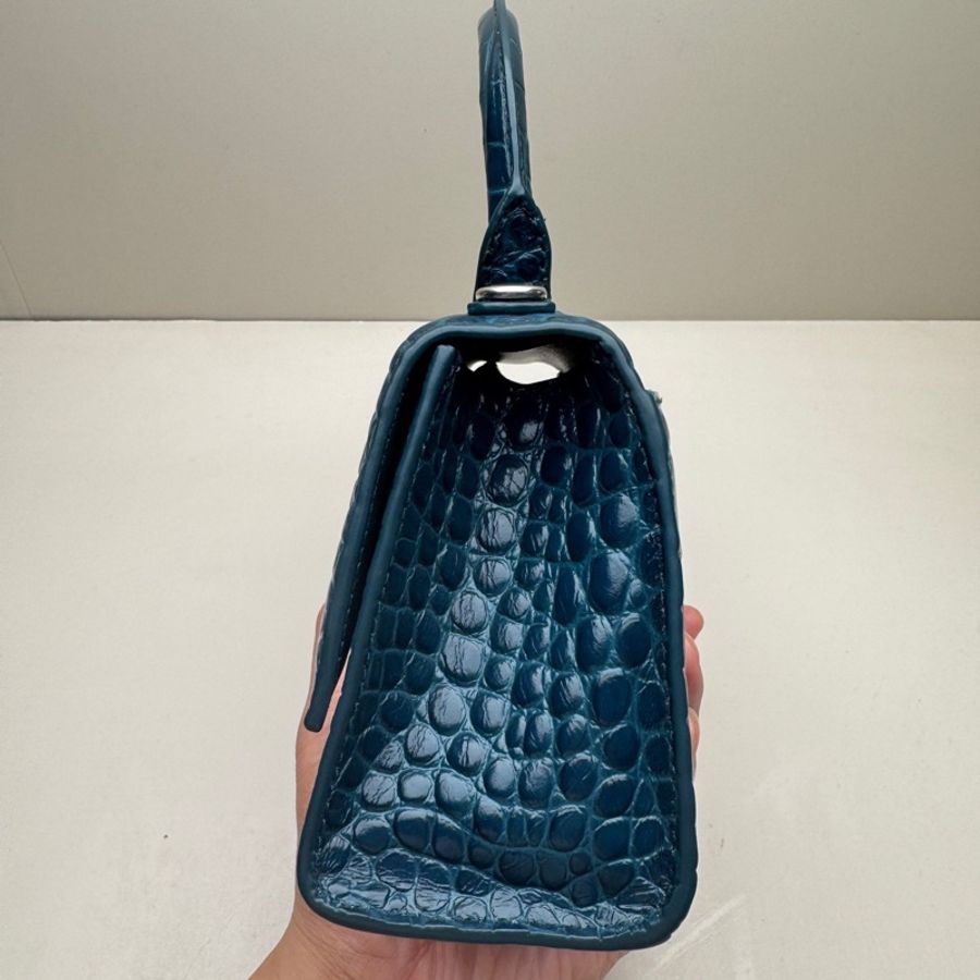 XS號 巴黎世家/Balenciaga 藍色牛皮鰐魚壓紋沙漏包-2