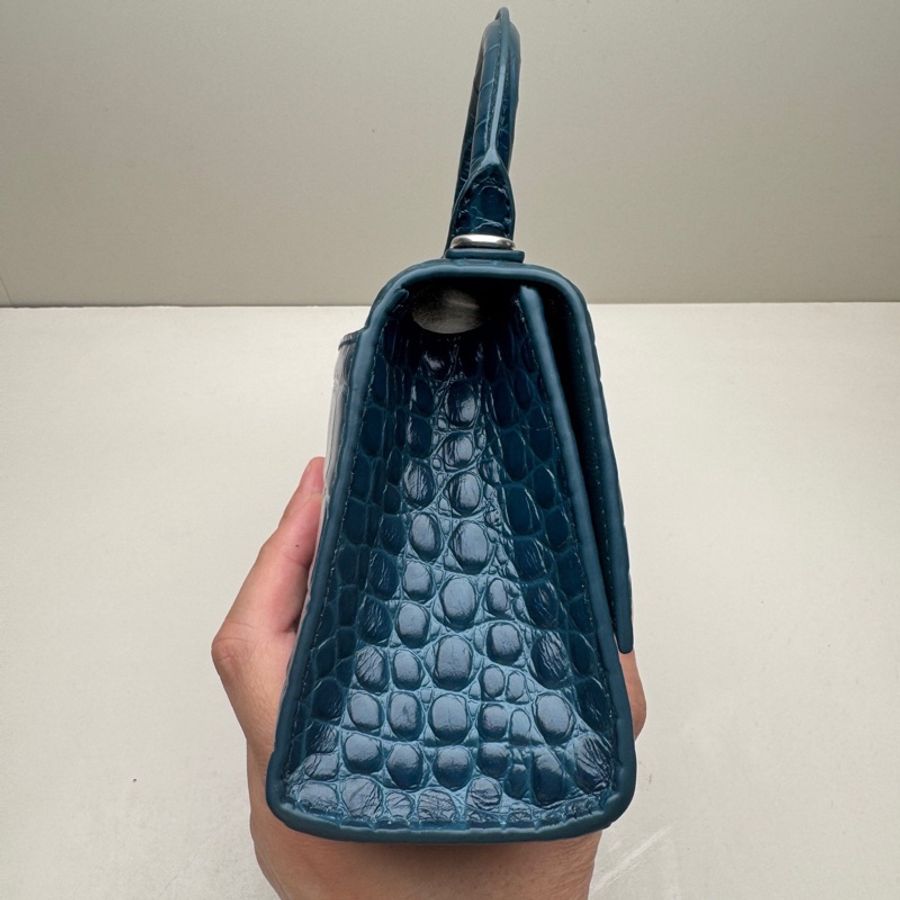 XS號 巴黎世家/Balenciaga 藍色牛皮鰐魚壓紋沙漏包-3
