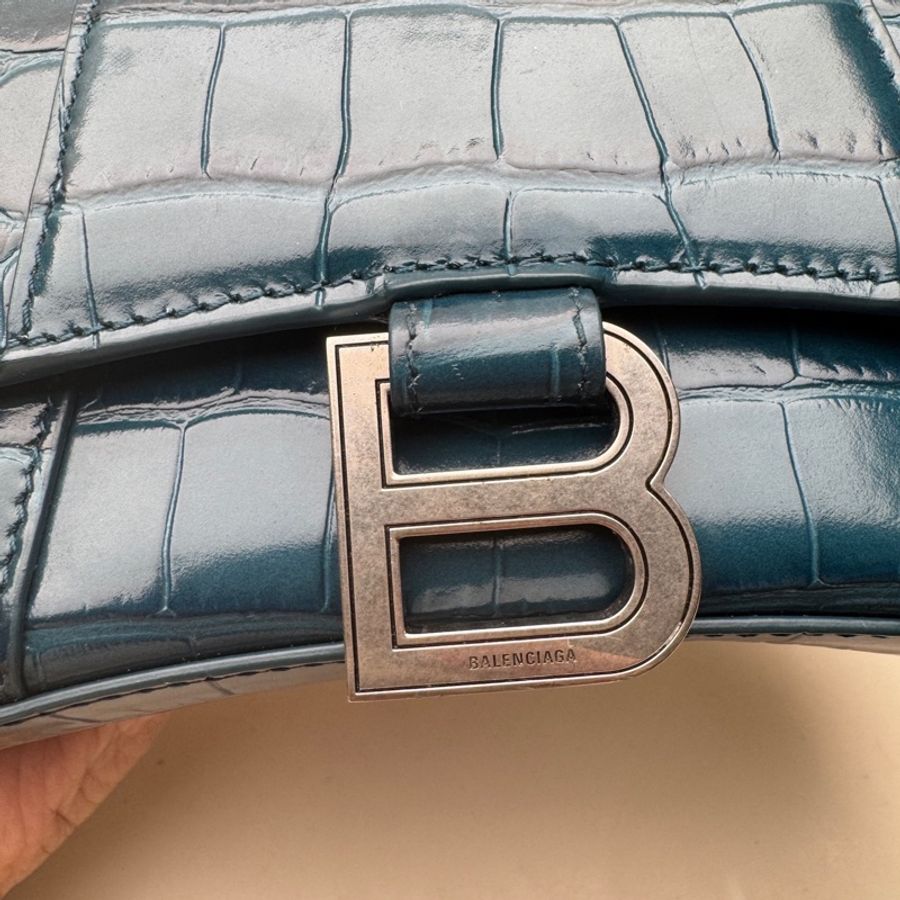 XS號 巴黎世家/Balenciaga 藍色牛皮鰐魚壓紋沙漏包-4