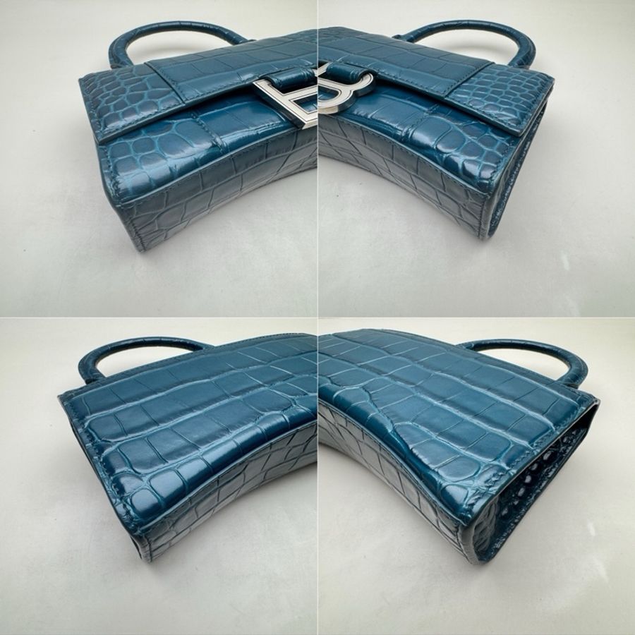 XS號 巴黎世家/Balenciaga 藍色牛皮鰐魚壓紋沙漏包-6