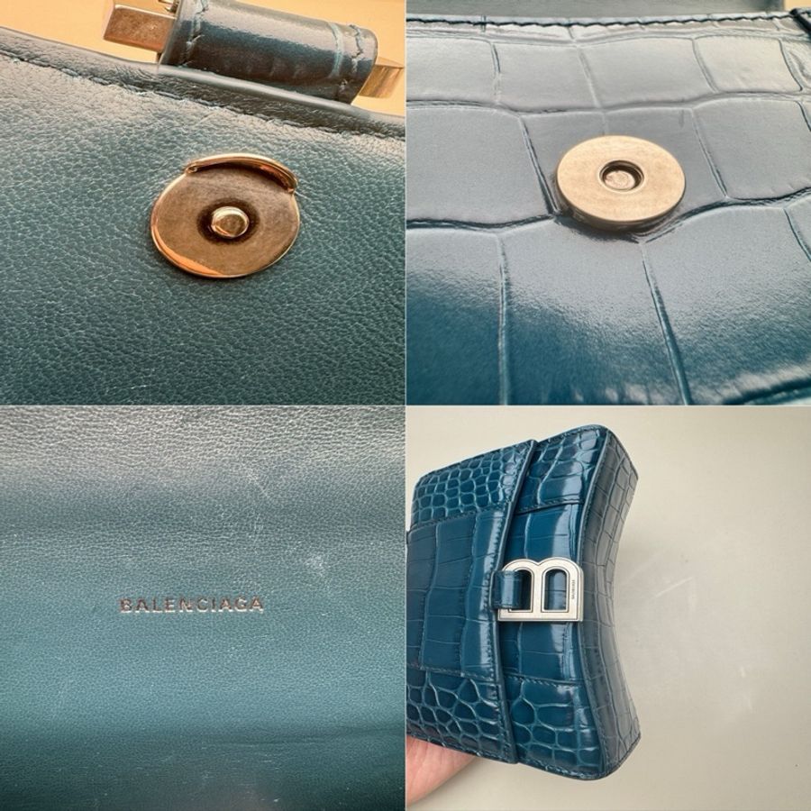 XS號 巴黎世家/Balenciaga 藍色牛皮鰐魚壓紋沙漏包-7