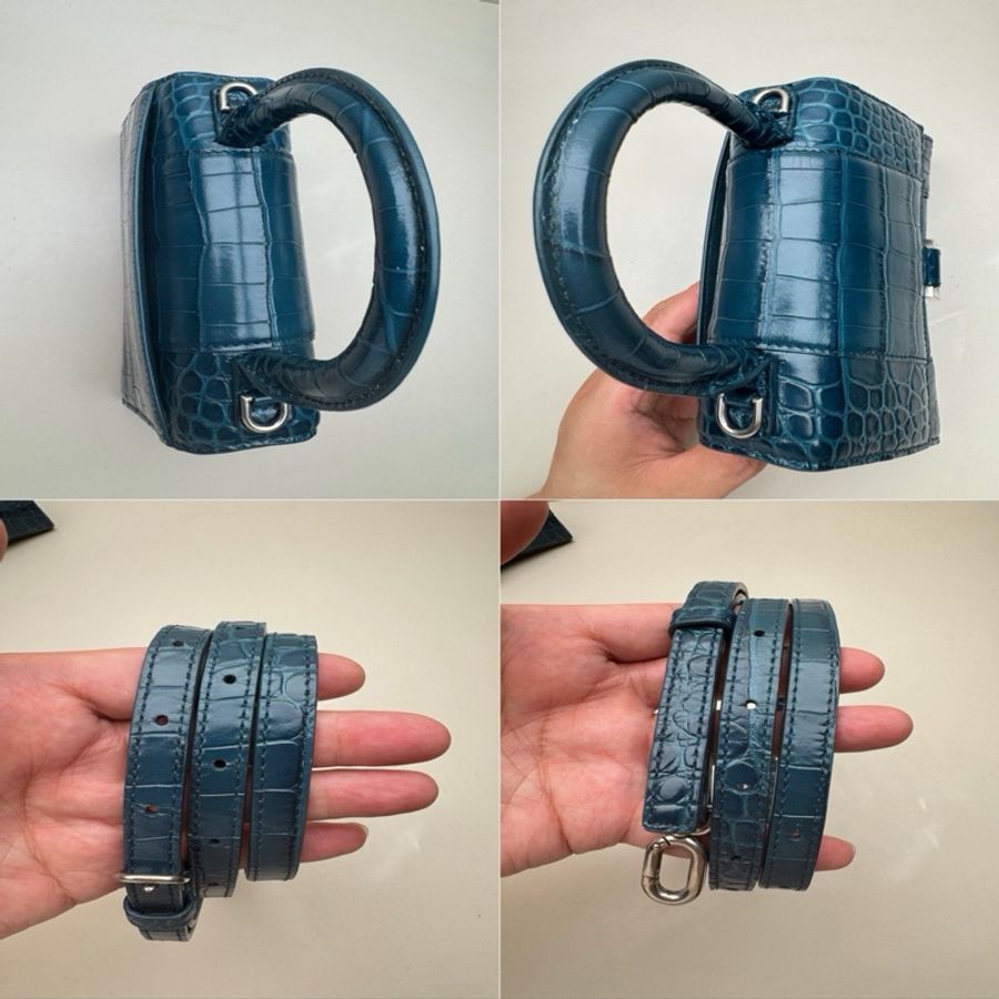XS號 巴黎世家/Balenciaga 藍色牛皮鰐魚壓紋沙漏包-8