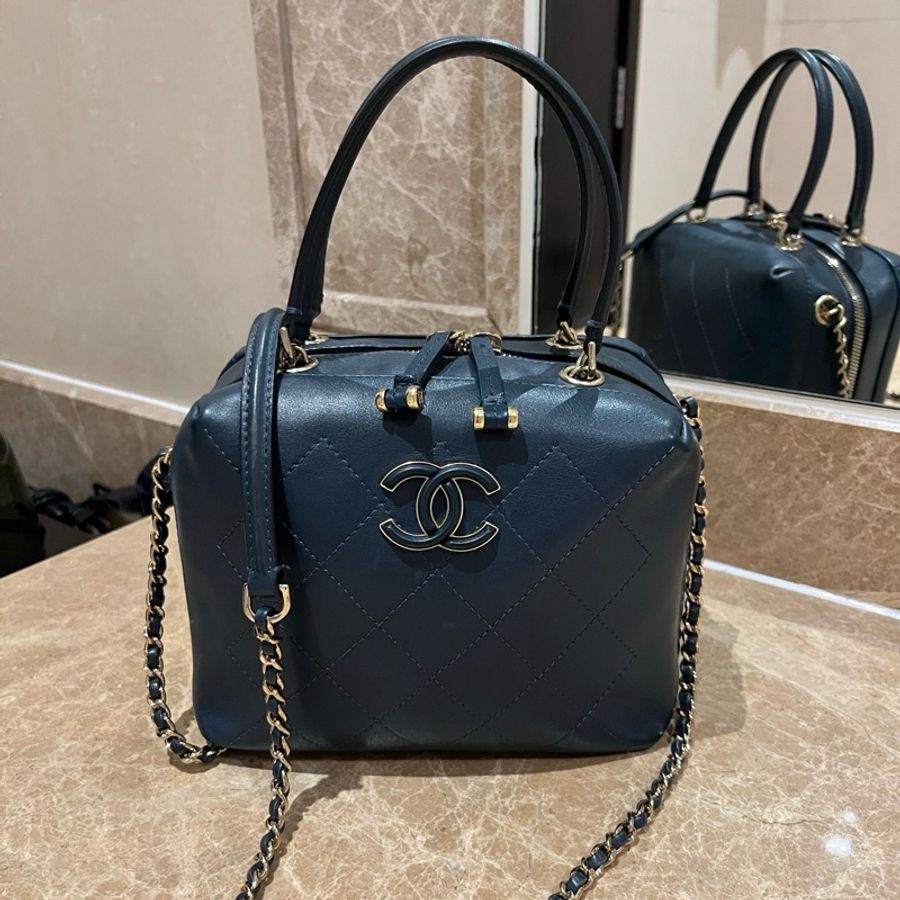 香奈兒Chanel復古小方盒子豆腐包,手提包斜挎包,瑪瑙藍-1