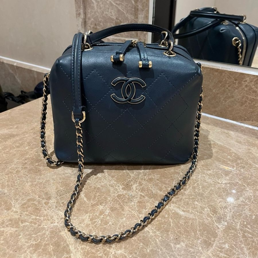 香奈兒Chanel復古小方盒子豆腐包,手提包斜挎包,瑪瑙藍-2