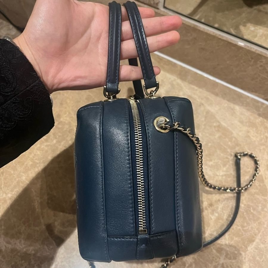 香奈兒Chanel復古小方盒子豆腐包,手提包斜挎包,瑪瑙藍-4