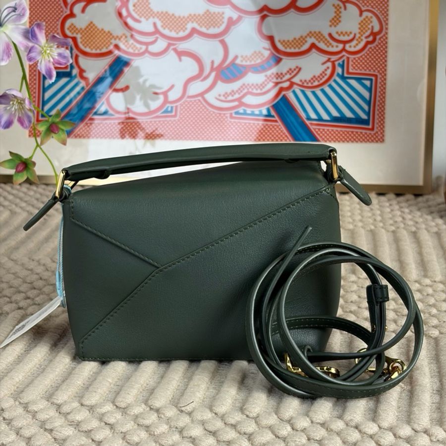 Loewe羅意威 puzzle幾何包手提包斜挎包 墨綠色 mini-1