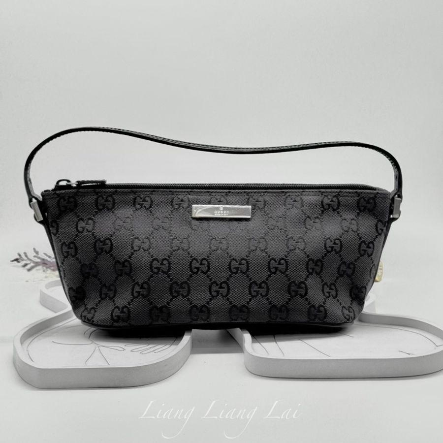 GUCCI 古馳 GG Canvas 黑色緹花迷你手拿包|手提包-0