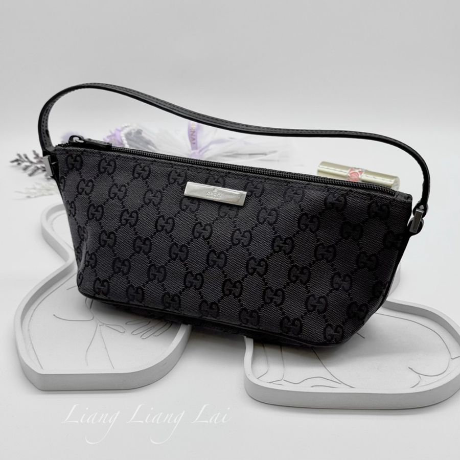GUCCI 古馳 GG Canvas 黑色緹花迷你手拿包|手提包-4