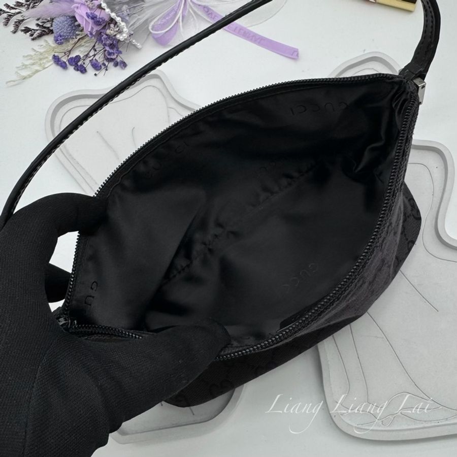 GUCCI 古馳 GG Canvas 黑色緹花迷你手拿包|手提包-8