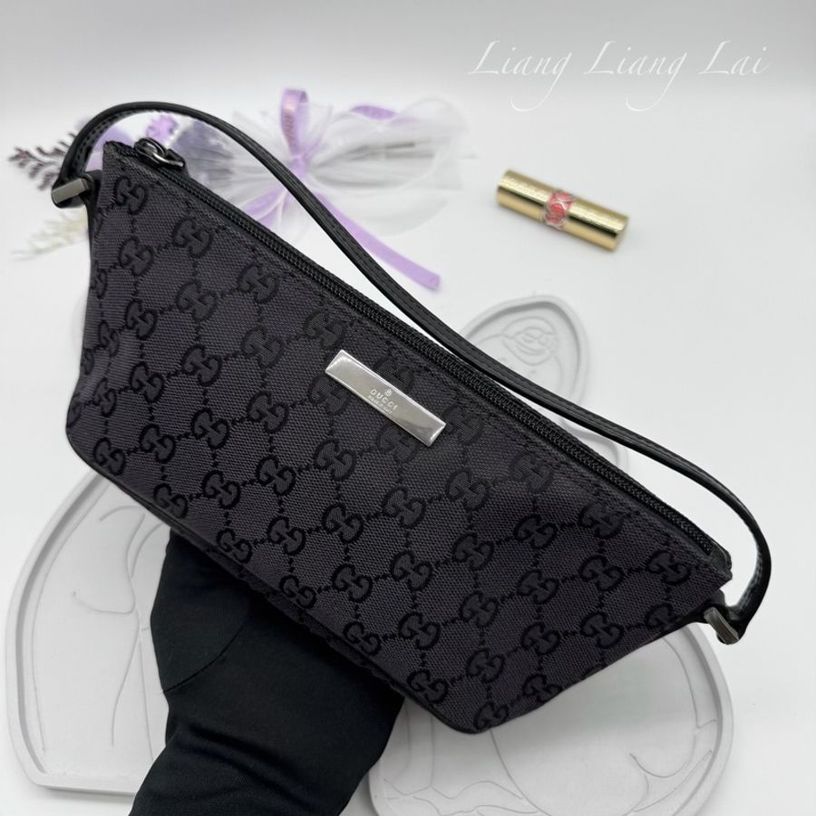 GUCCI 古馳 GG Canvas 黑色緹花迷你手拿包|手提包-9