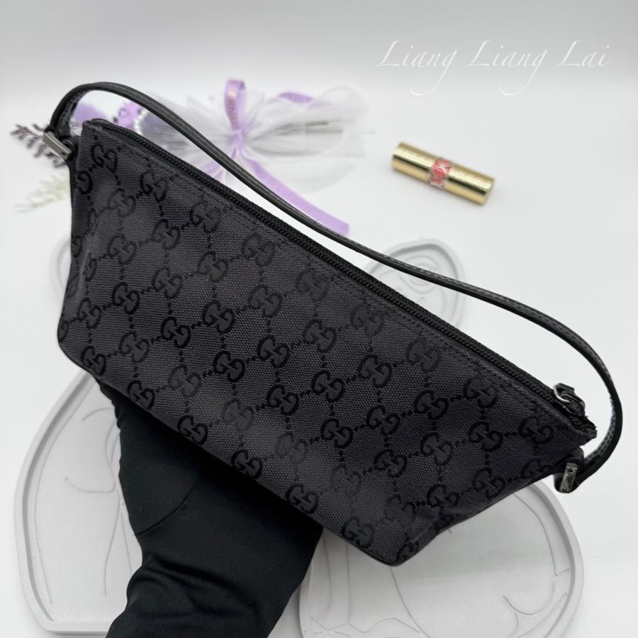 GUCCI 古馳 GG Canvas 黑色緹花迷你手拿包|手提包-10