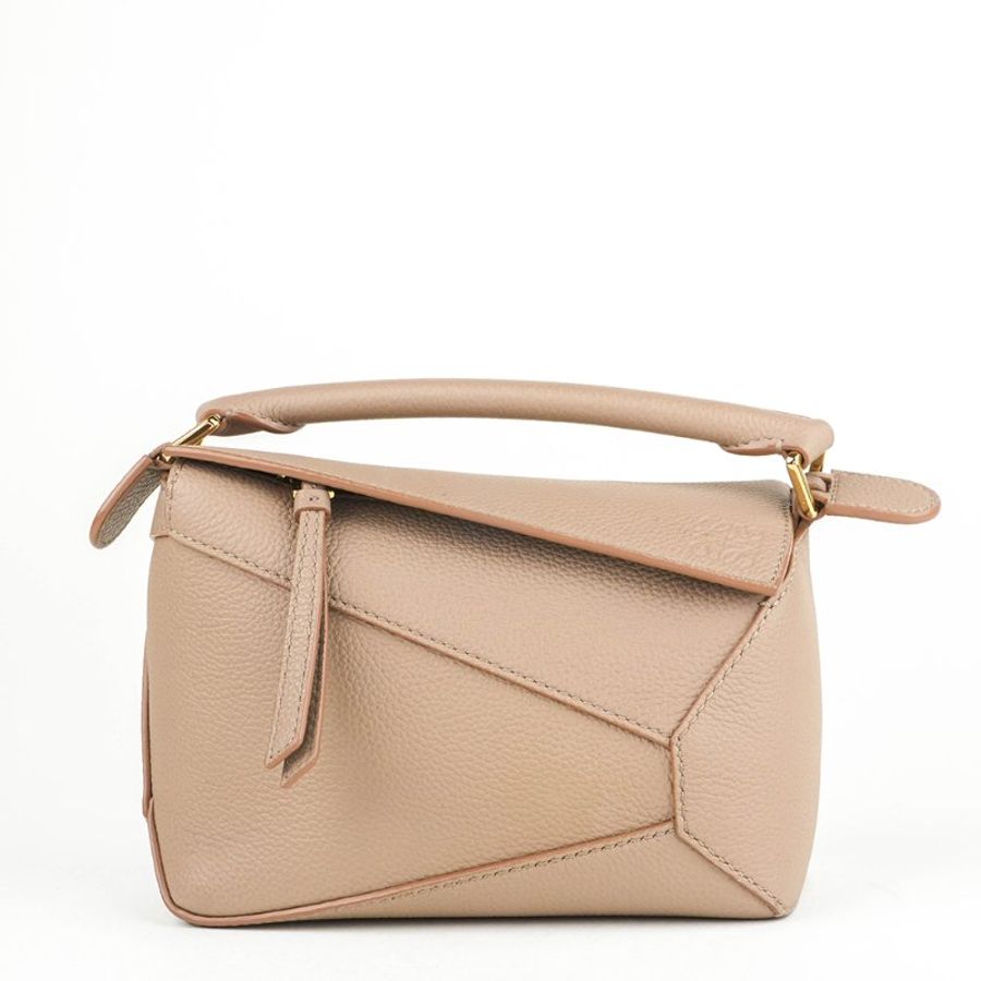 KÉSH 凱仕精品|LOEWE Mini Puzzle Bag 燕麥色斜背包|羅威迷你拼圖包 Light Oat 小牛皮肩背包|金釦兩用包-2