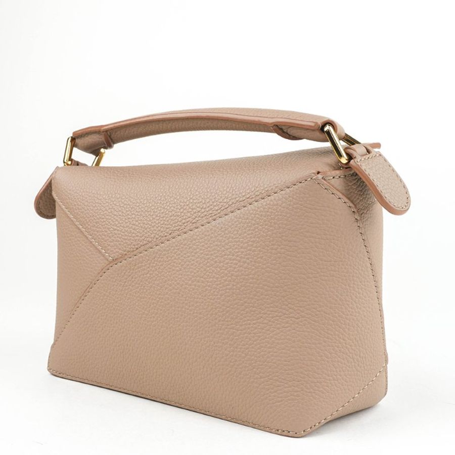 KÉSH 凱仕精品|LOEWE Mini Puzzle Bag 燕麥色斜背包|羅威迷你拼圖包 Light Oat 小牛皮肩背包|金釦兩用包-9
