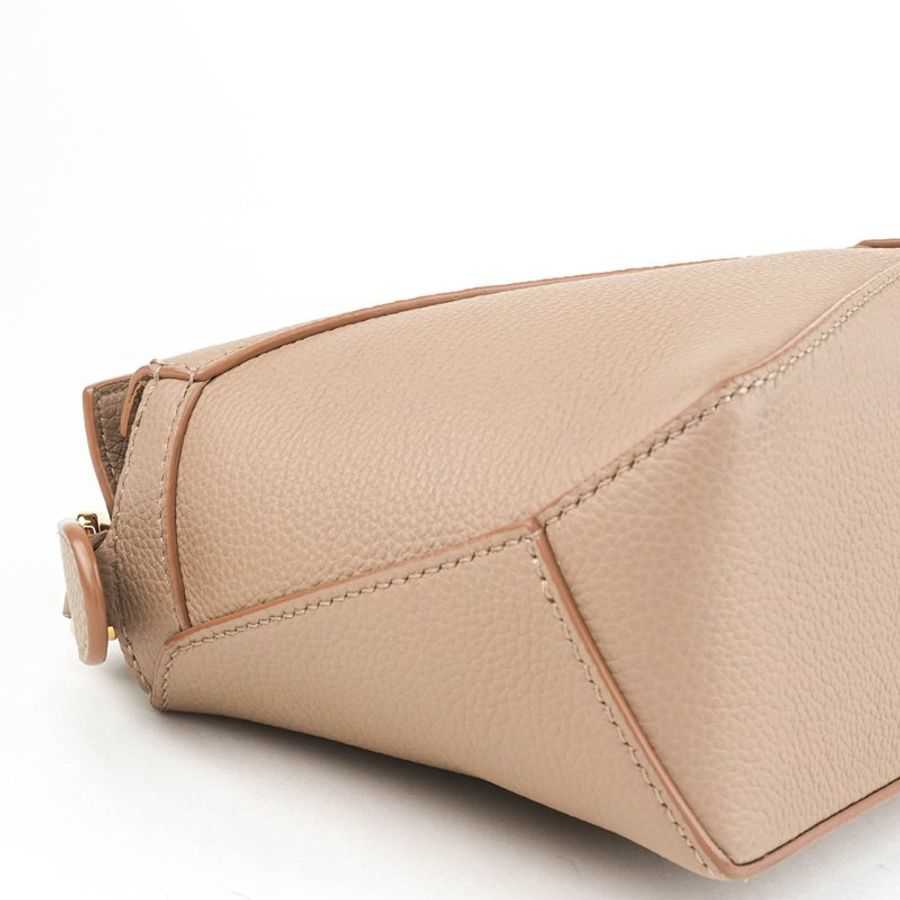 KÉSH 凱仕精品|LOEWE Mini Puzzle Bag 燕麥色斜背包|羅威迷你拼圖包 Light Oat 小牛皮肩背包|金釦兩用包-13
