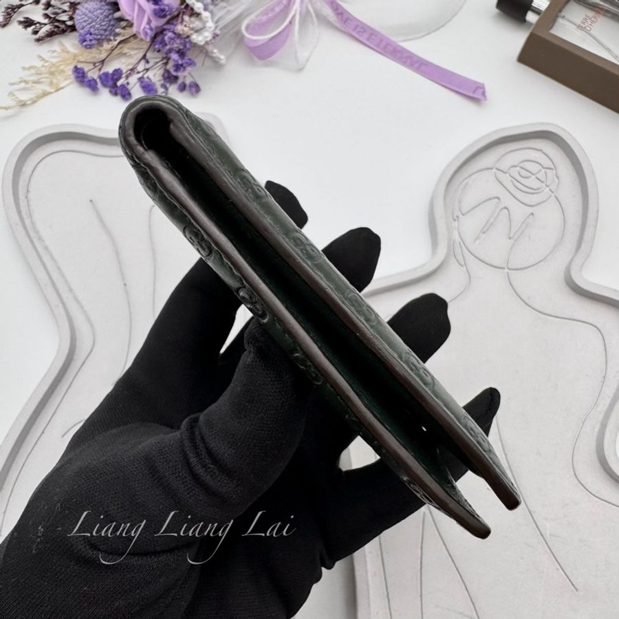 GUCCI 古馳 Guccissima 壓紋牛皮墨綠色對開短夾-14