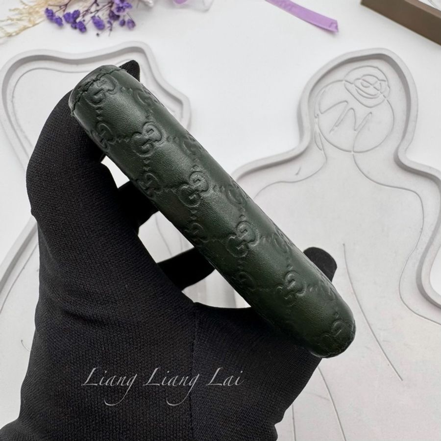 GUCCI 古馳 Guccissima 壓紋牛皮墨綠色對開短夾-15