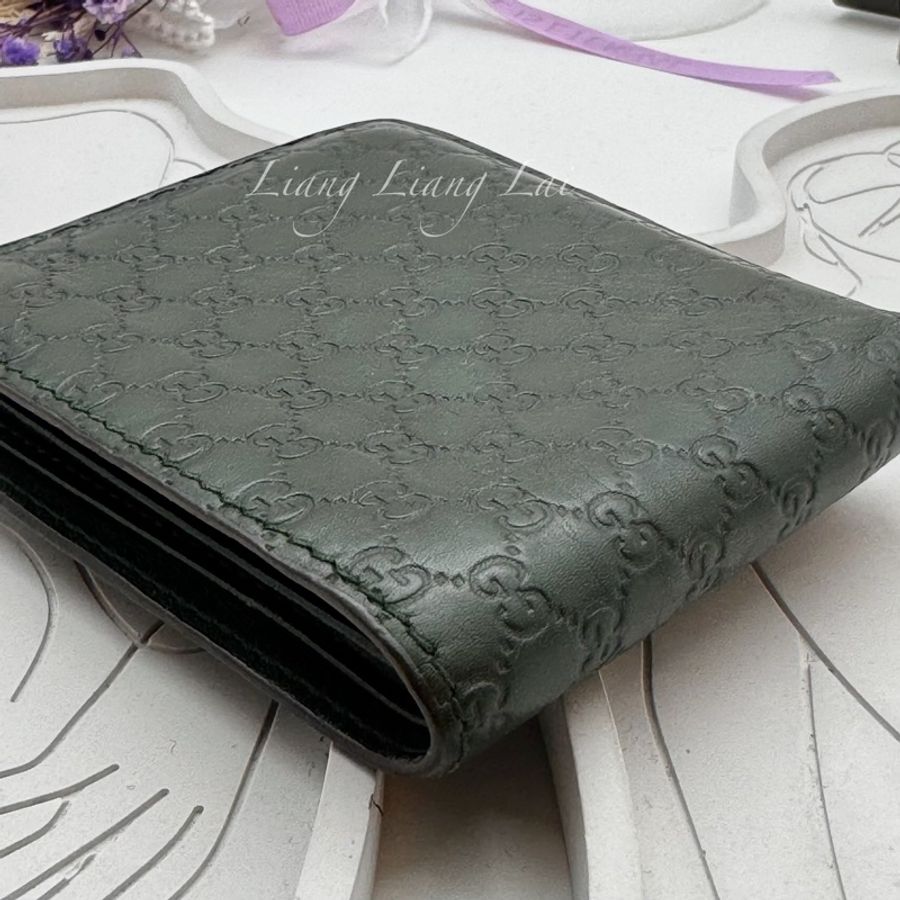 GUCCI 古馳 Guccissima 壓紋牛皮墨綠色對開短夾-19
