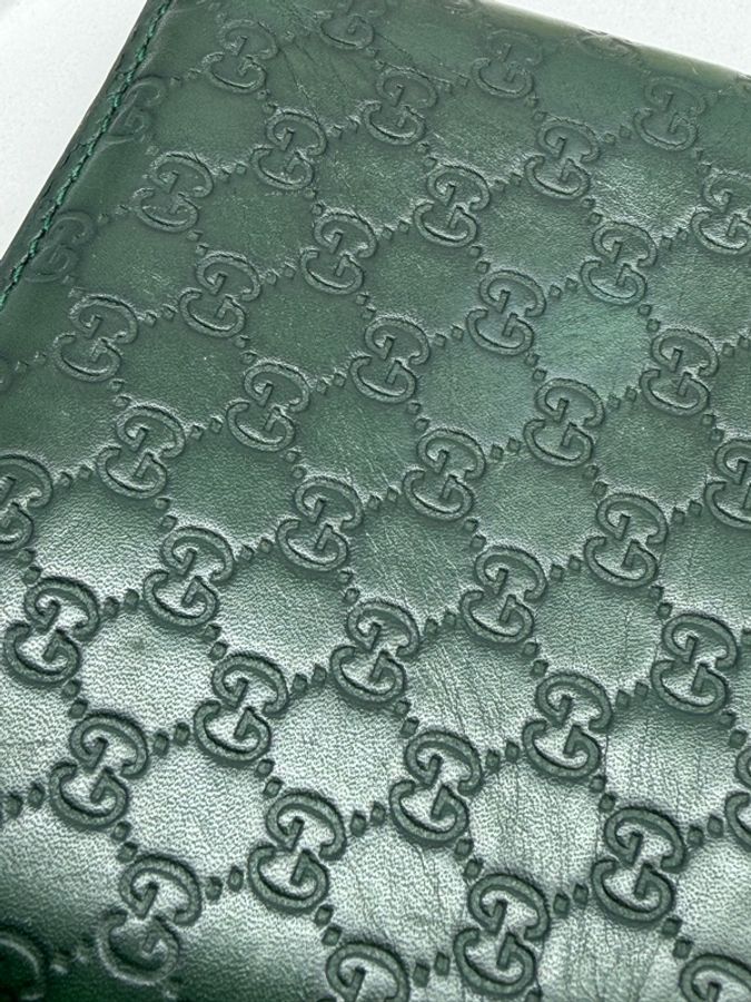 GUCCI 古馳 Guccissima 壓紋牛皮墨綠色對開短夾-21