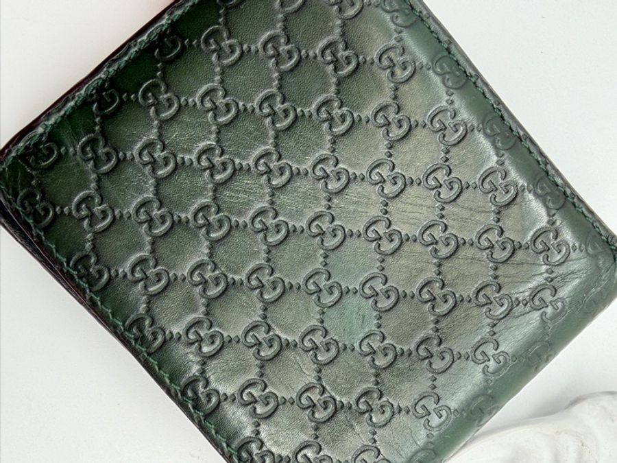 GUCCI 古馳 Guccissima 壓紋牛皮墨綠色對開短夾-22