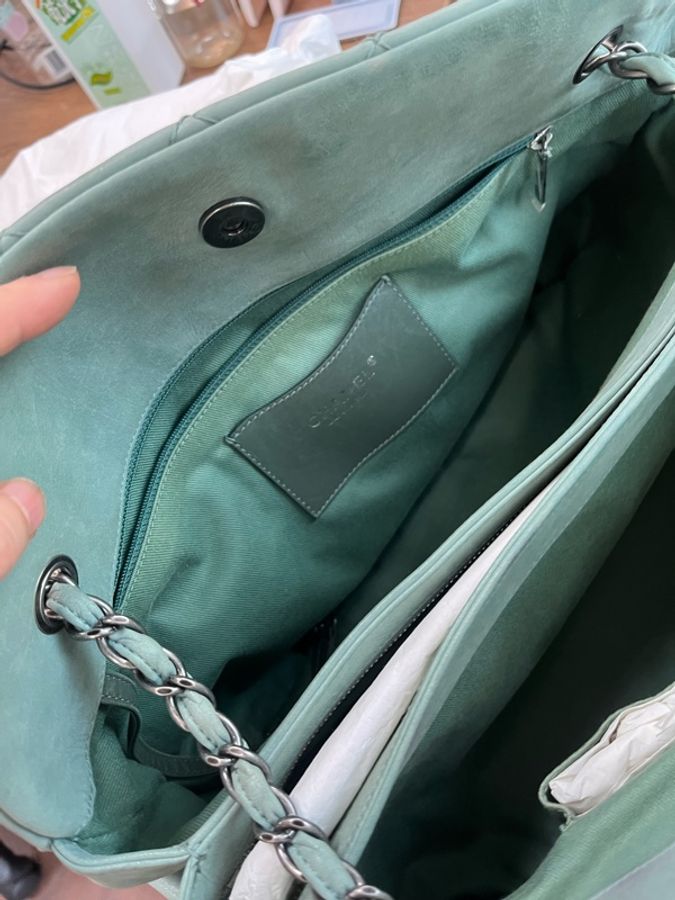 CHANEL格紋青綠色春天風大包大容量-7