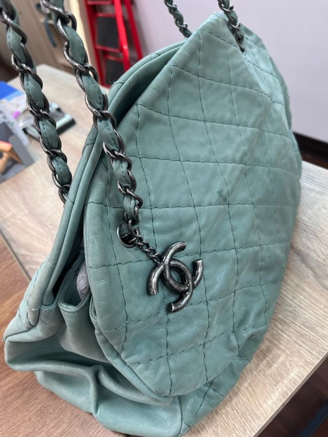CHANEL格紋青綠色春天風大包大容量-9