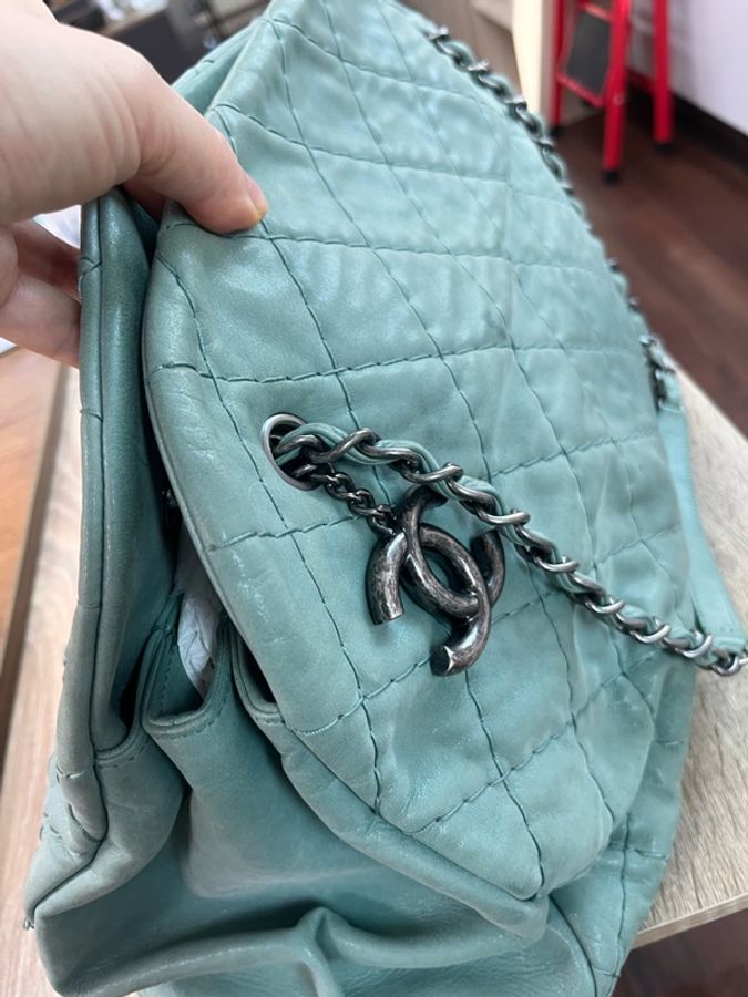 CHANEL格紋青綠色春天風大包大容量-10