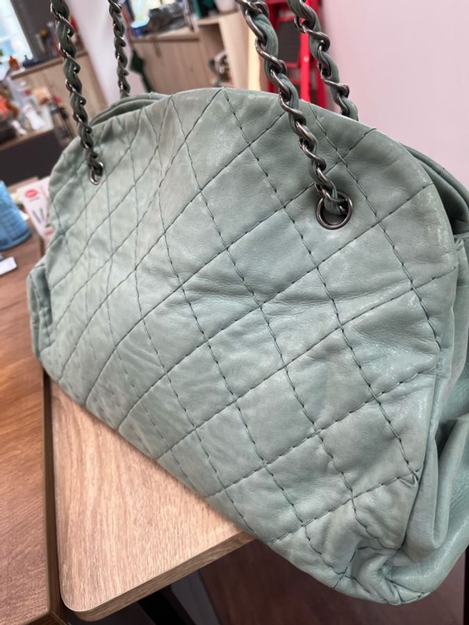 CHANEL格紋青綠色春天風大包大容量-11
