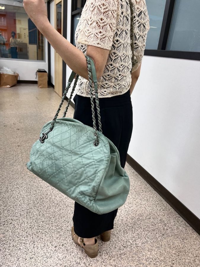 CHANEL格紋青綠色春天風大包大容量-14